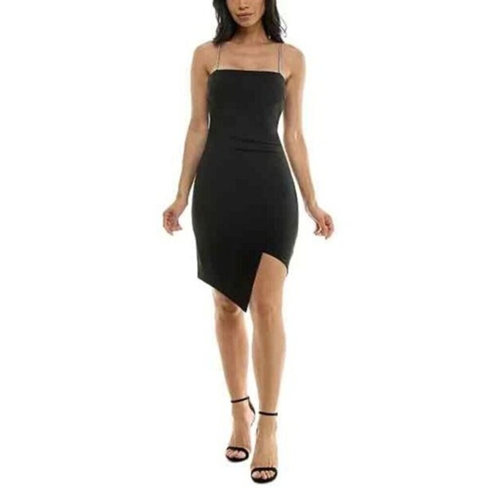 NWT Emerald Sundae Female Black Shimmer Faux-Wrap Dress Size S
